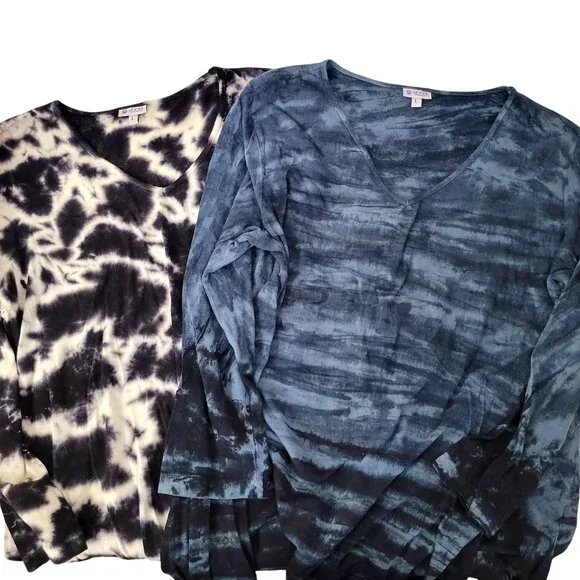 Sevya Handmade Tie-Dye V-Neck Asymmetrical Hem Tunic Top L Bundle of Two - Picture 10 of 10